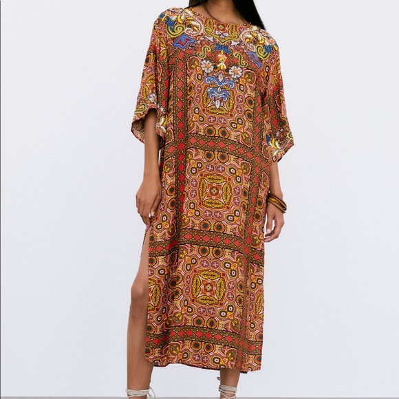 Zara Dresses & Skirts - New ZARA $119 NWT EMBROIDERED BEADED LINEN BLEND TUNIC DRESS XS SMALL 7521/073